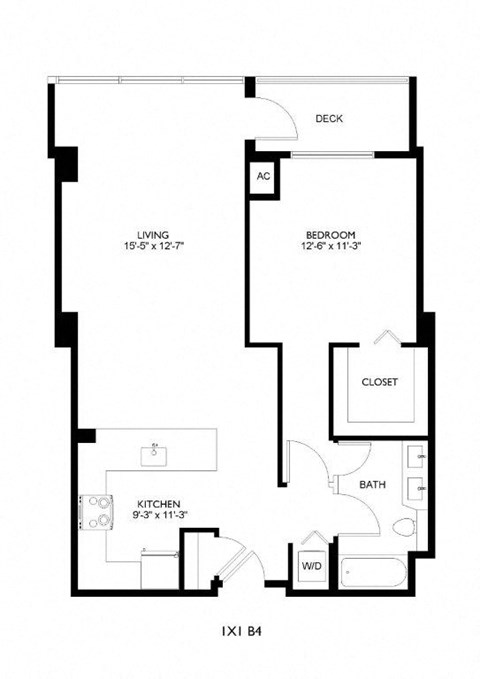 Floor plan for 1 bed, 1 bath, 846 sqft